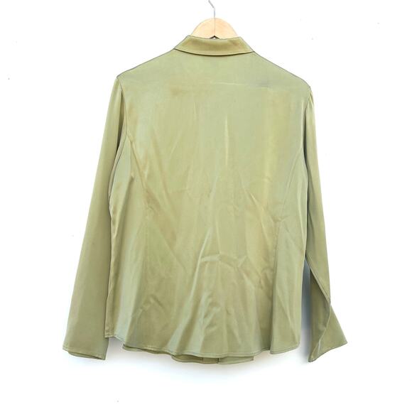 Vintage Anne Klein II Set Button Down Wide Leg Satin Pants Large 12 Lime Green - Picture 5 of 11